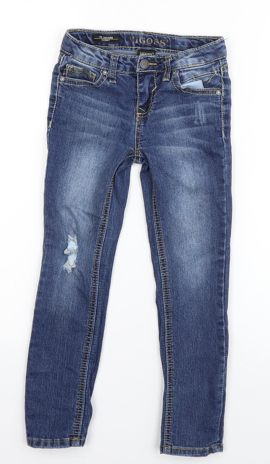 VIGOSS Girls Blue  Cotton Straight Jeans Size 6 Years  Regular Zip - Distressed
