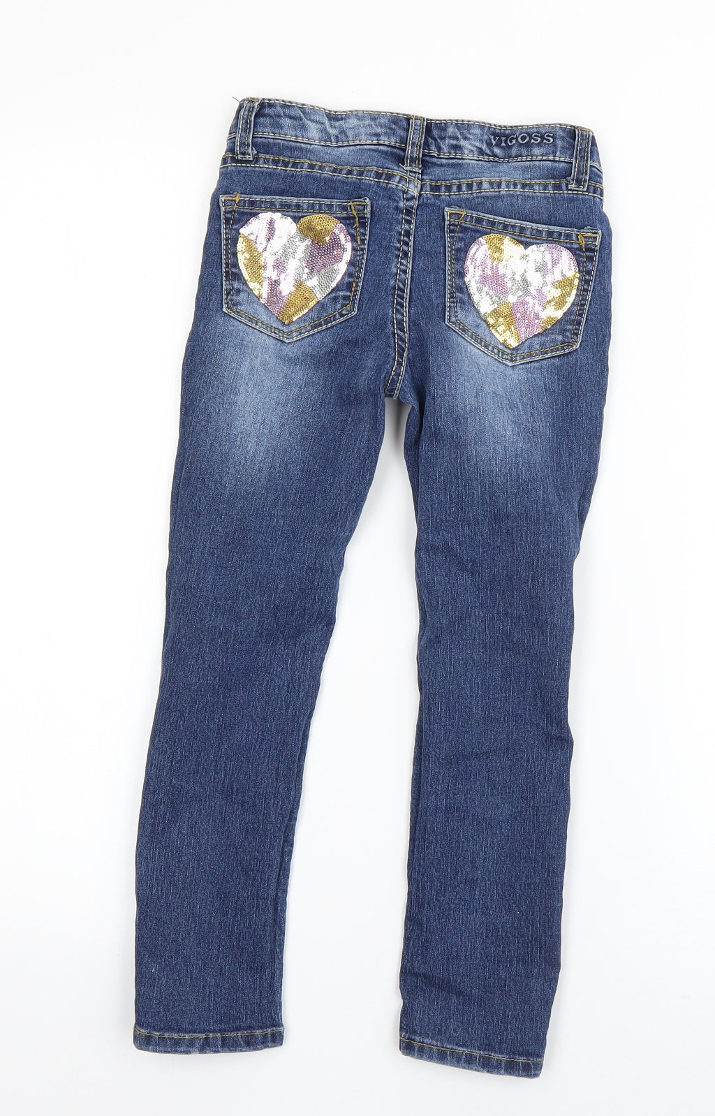VIGOSS Girls Blue  Cotton Straight Jeans Size 6 Years  Regular Zip - Distressed