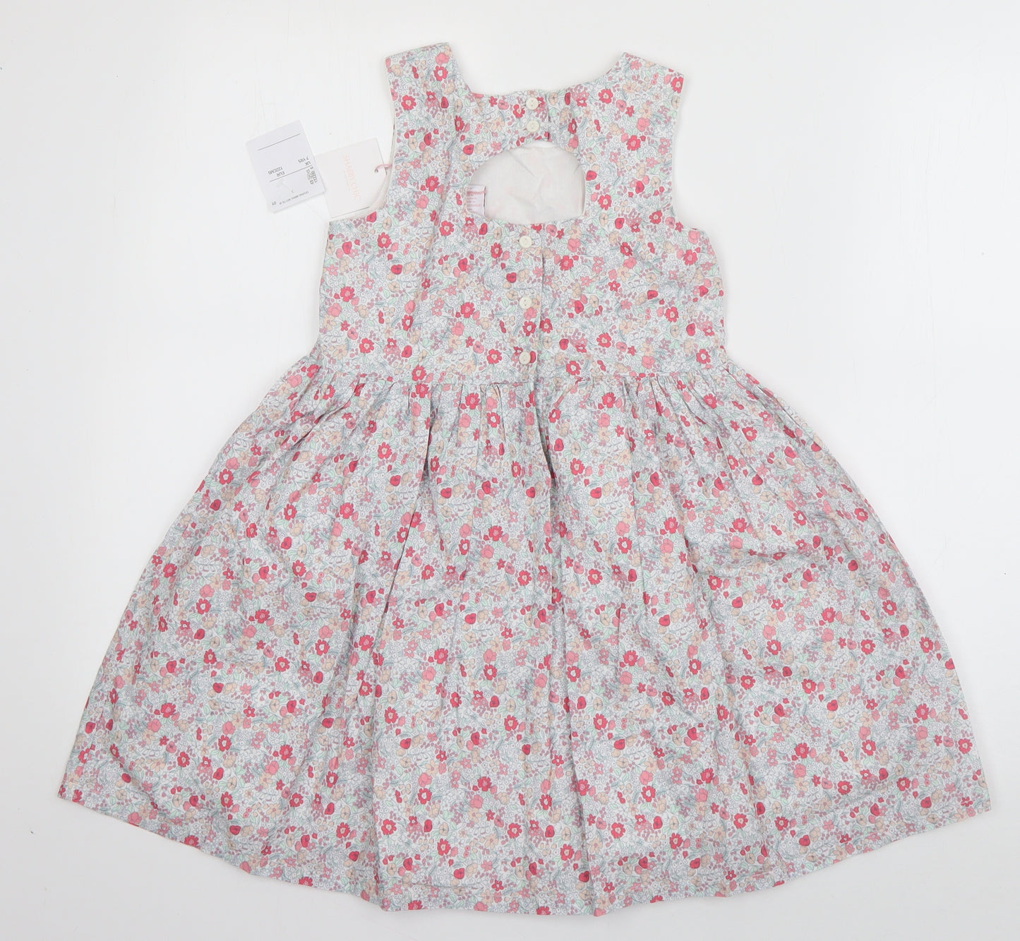 Shabby Chic Girls Pink Floral Cotton Skater Dress  Size 7 Years  Round Neck Pullover