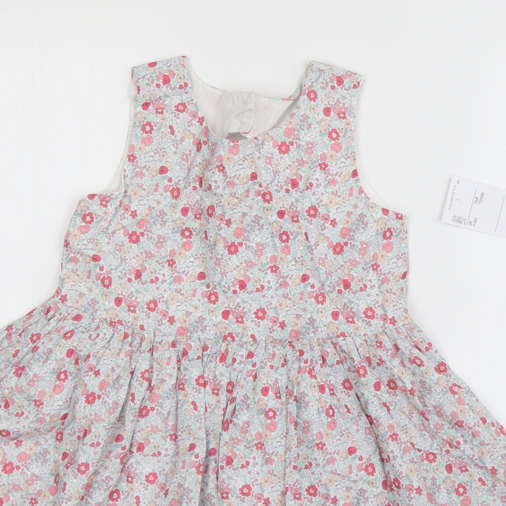 Shabby Chic Girls Pink Floral Cotton Skater Dress  Size 7 Years  Round Neck Pullover