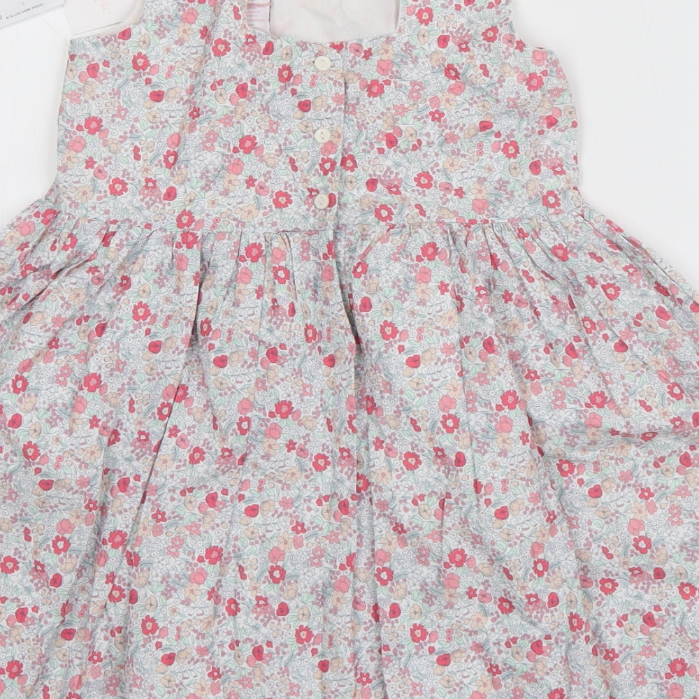 Shabby Chic Girls Pink Floral Cotton Skater Dress  Size 7 Years  Round Neck Pullover