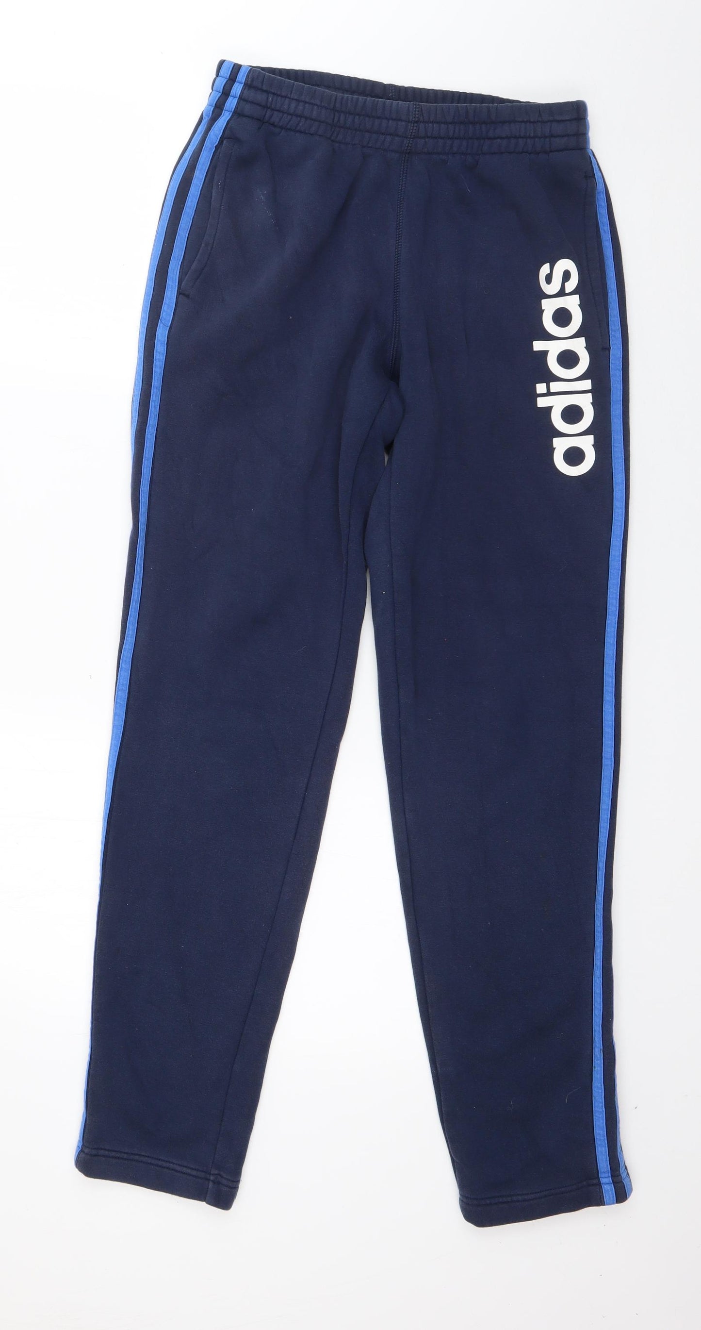 adidas Mens Blue Striped Cotton Jogger Trousers Size S L28 in Regular Drawstring