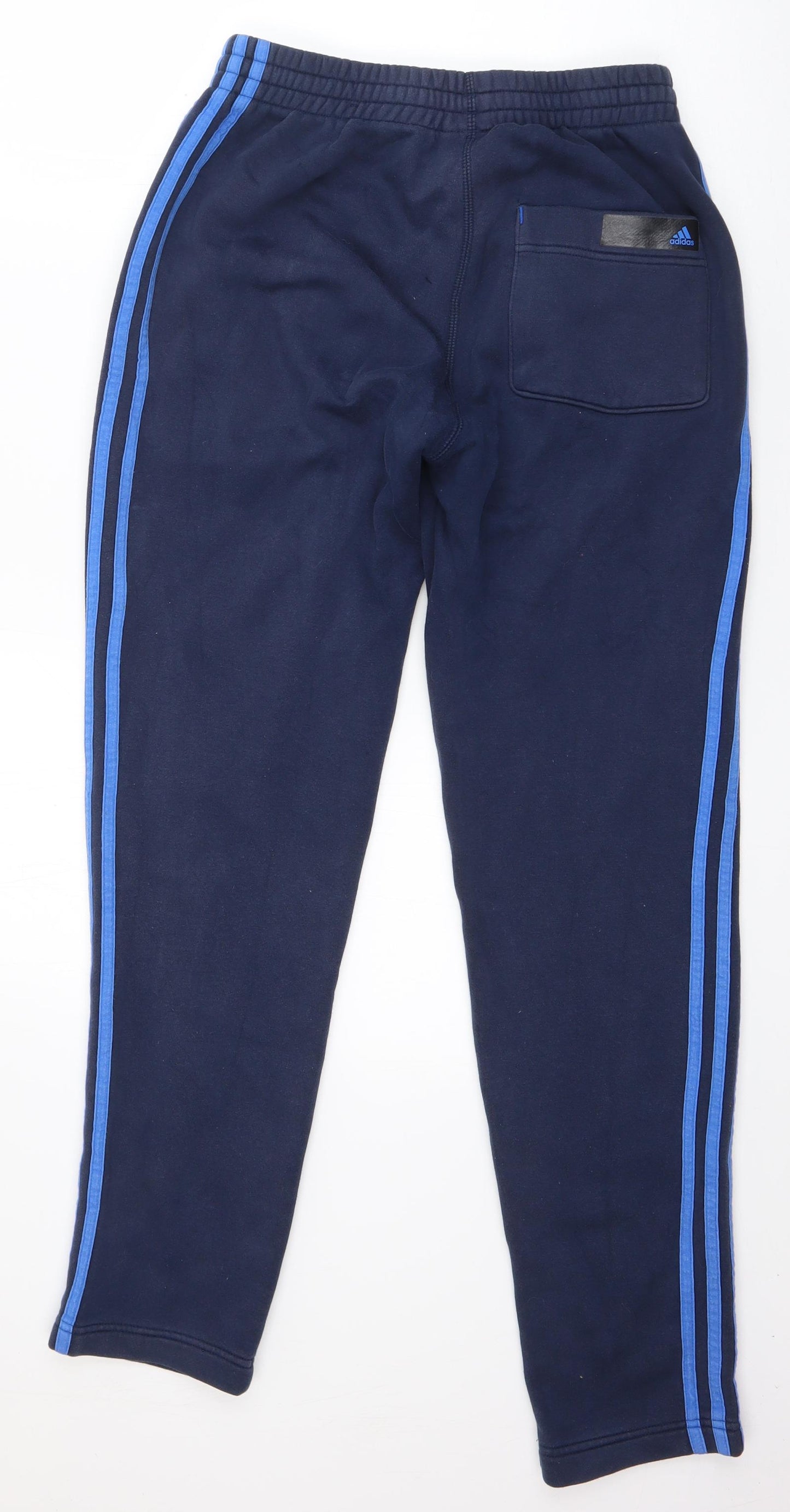 adidas Mens Blue Striped Cotton Jogger Trousers Size S L28 in Regular Drawstring