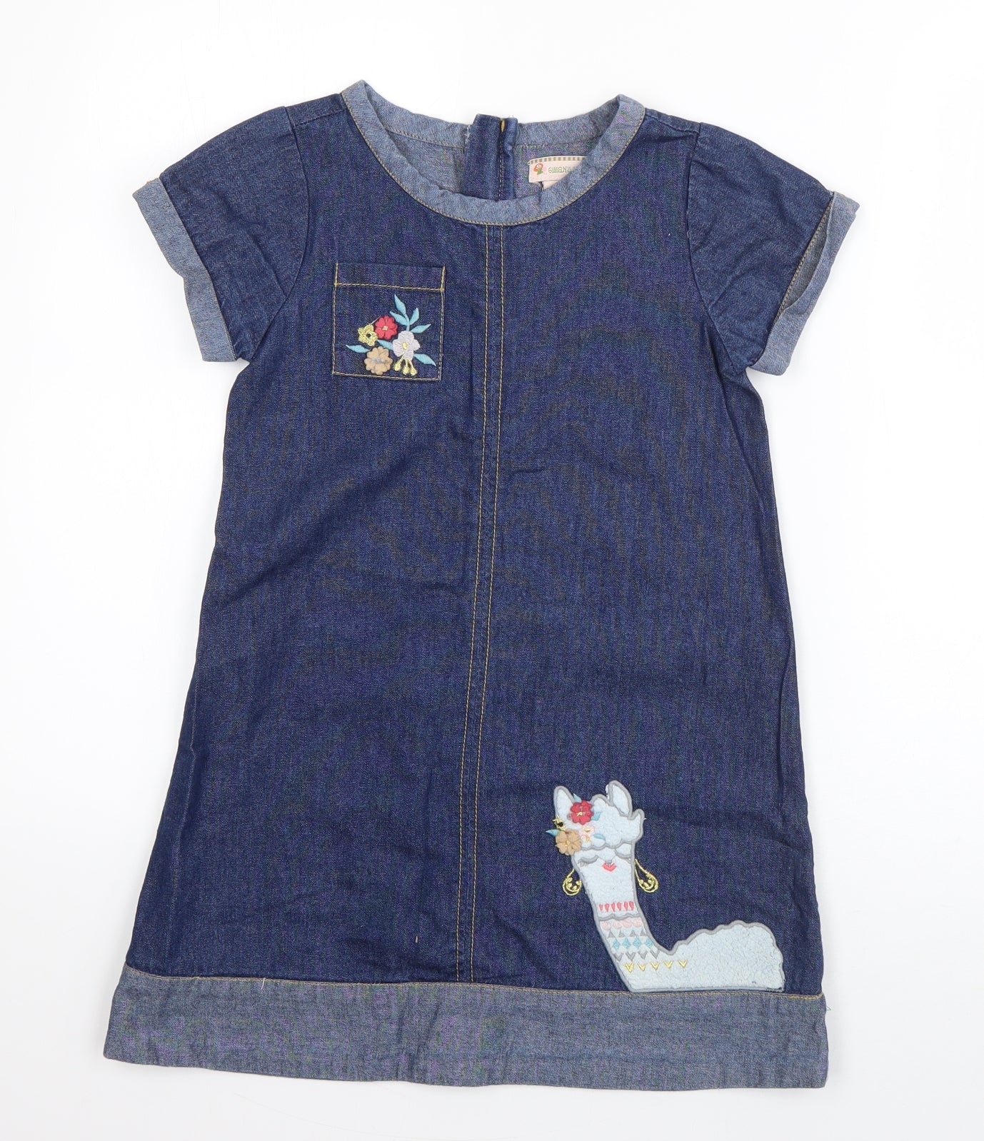 Gillians Closet Girls Blue  Cotton T-Shirt Dress  Size 6-7 Years  Round Neck Pullover - Llama