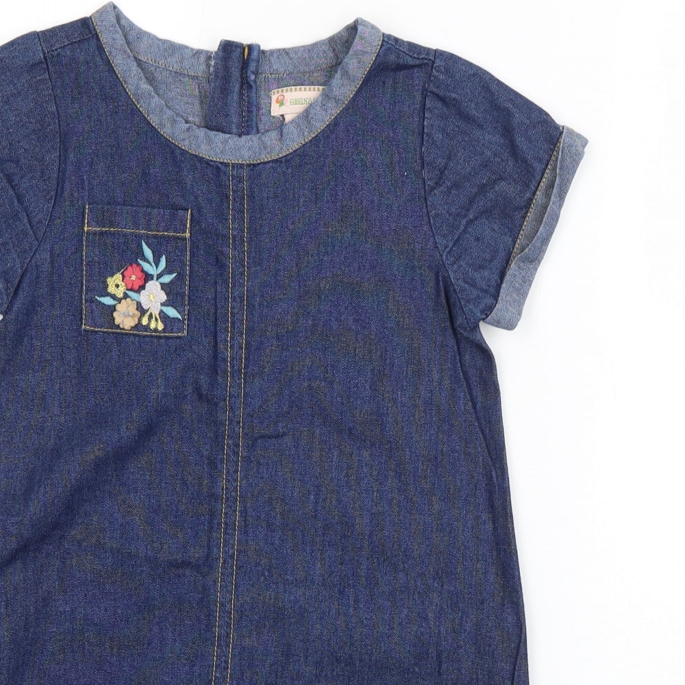 Gillians Closet Girls Blue  Cotton T-Shirt Dress  Size 6-7 Years  Round Neck Pullover - Llama