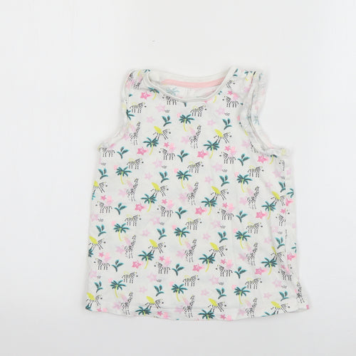 Matalan Girls White  Cotton Basic Tank Size 3-4 Years Round Neck Pullover - Zebra
