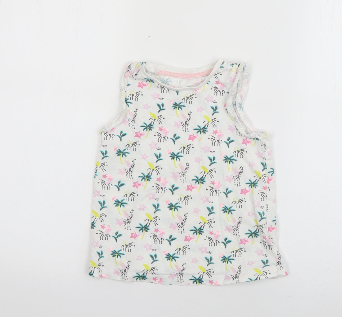 Matalan Girls White  Cotton Basic Tank Size 3-4 Years Round Neck Pullover - Zebra