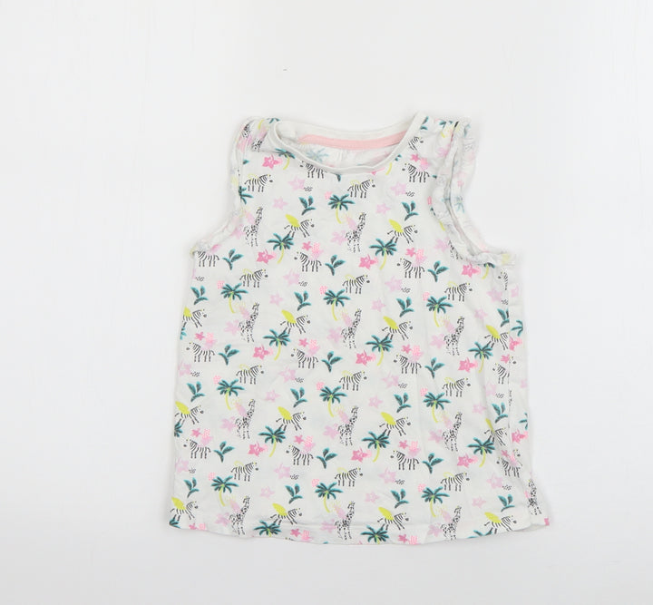 Matalan Girls White  Cotton Basic Tank Size 3-4 Years Round Neck Pullover - Zebra