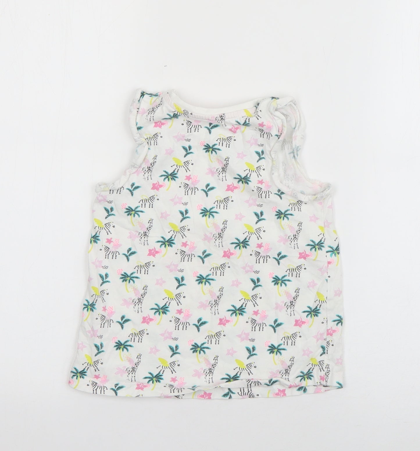 Matalan Girls White  Cotton Basic Tank Size 3-4 Years Round Neck Pullover - Zebra