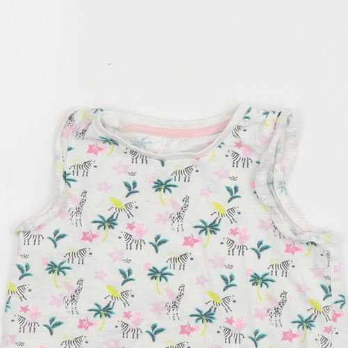 Matalan Girls White  Cotton Basic Tank Size 3-4 Years Round Neck Pullover - Zebra