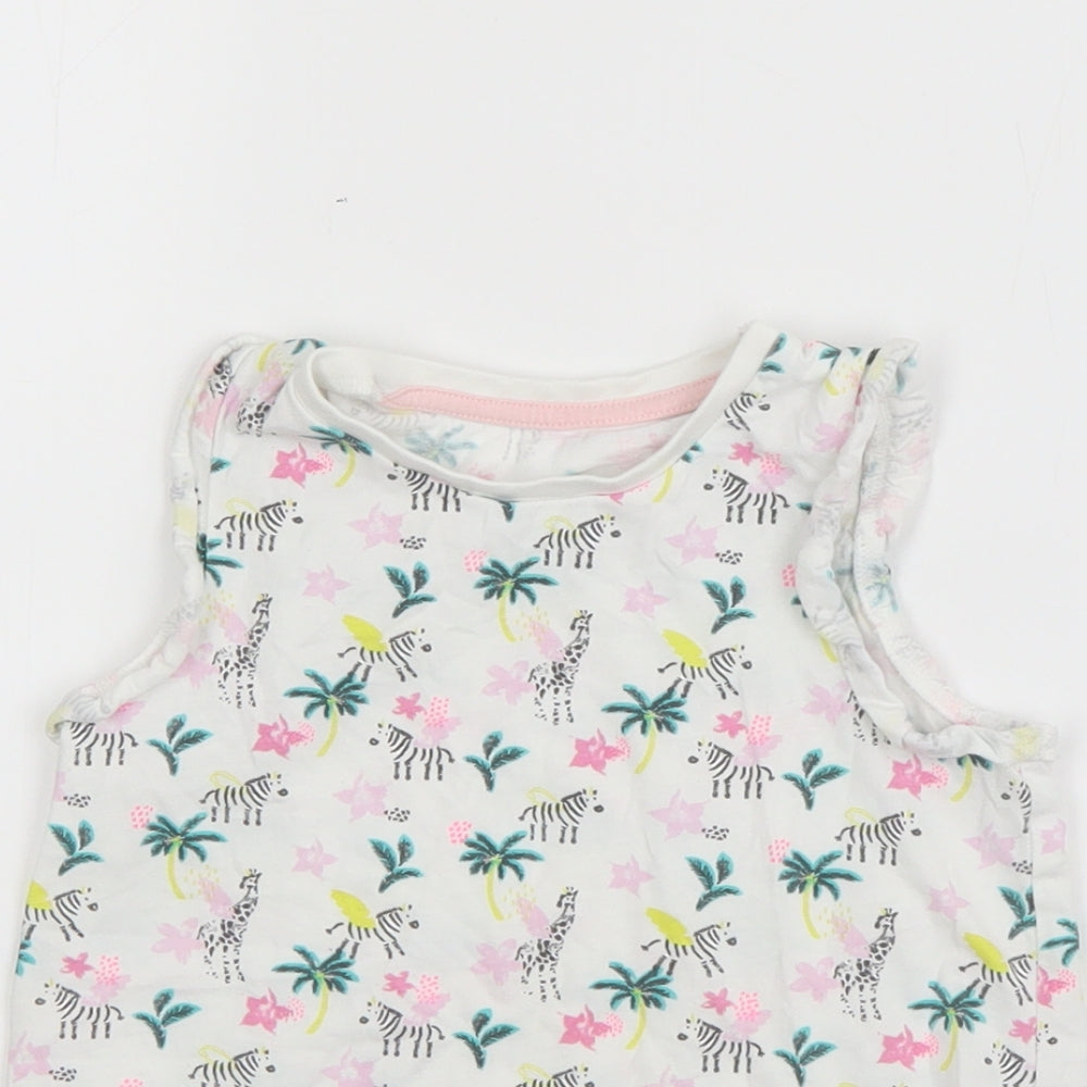 Matalan Girls White  Cotton Basic Tank Size 3-4 Years Round Neck Pullover - Zebra