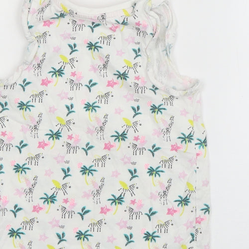 Matalan Girls White  Cotton Basic Tank Size 3-4 Years Round Neck Pullover - Zebra