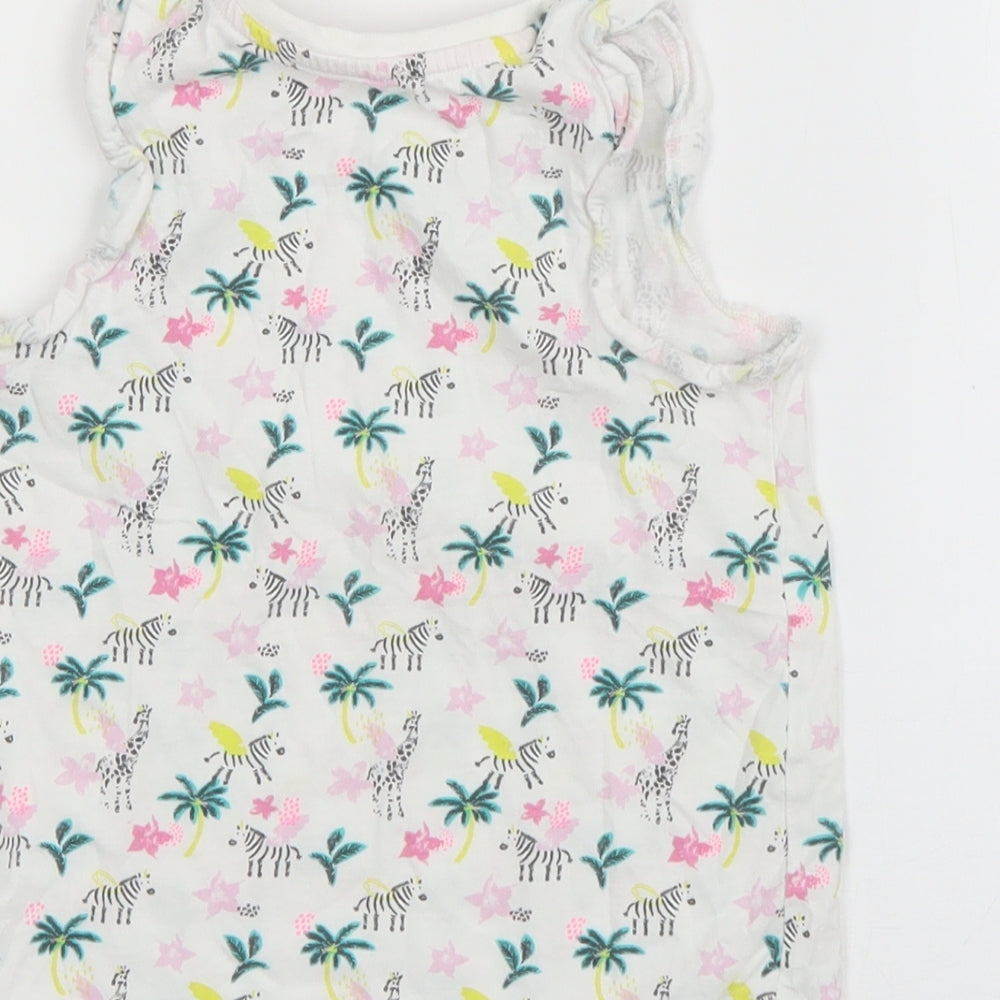 Matalan Girls White  Cotton Basic Tank Size 3-4 Years Round Neck Pullover - Zebra