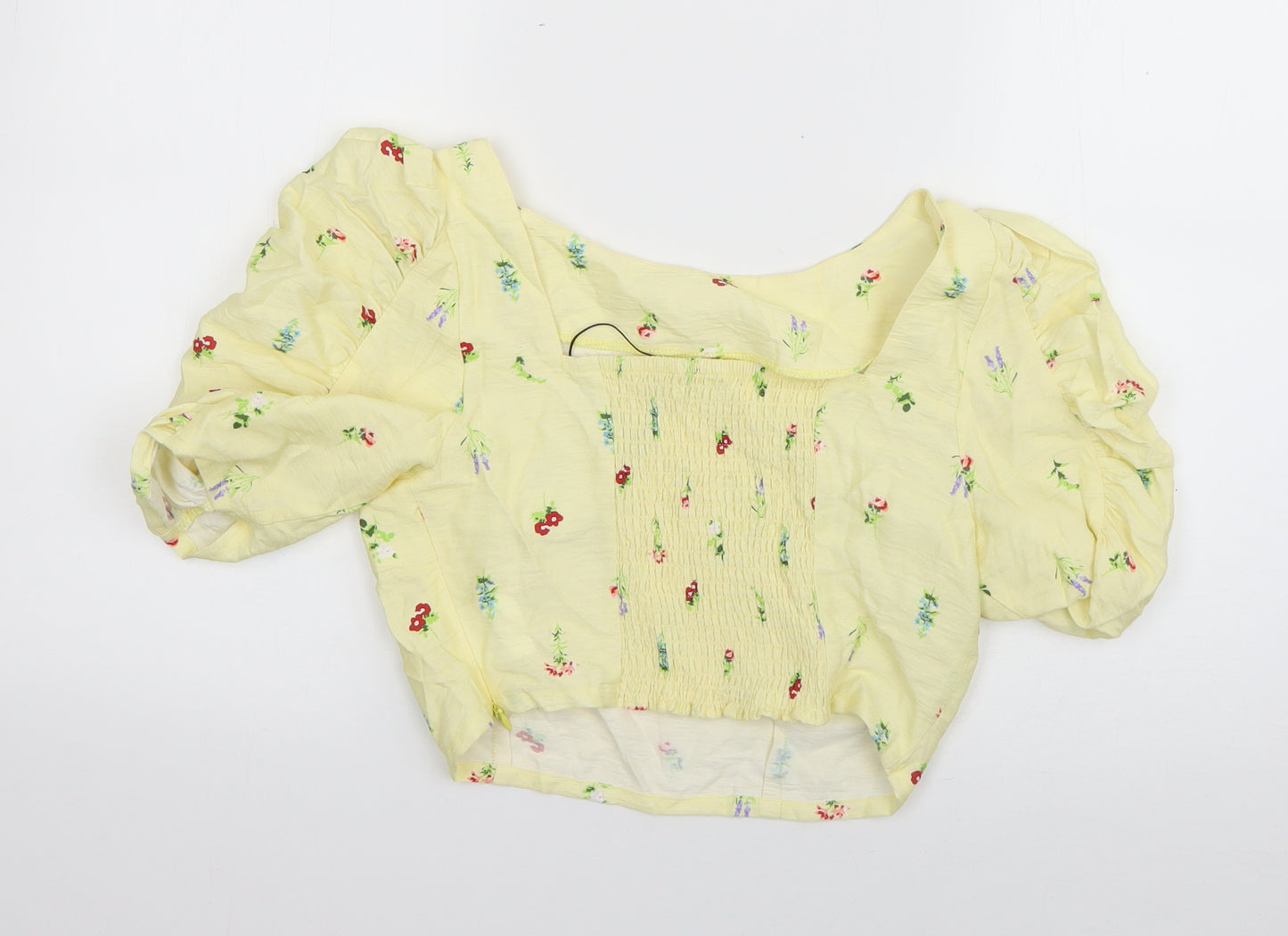 Glamourous Womens Yellow Floral Polyester Basic Blouse Size 10 Boat Neck