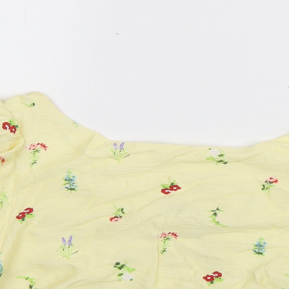 Glamourous Womens Yellow Floral Polyester Basic Blouse Size 10 Boat Neck