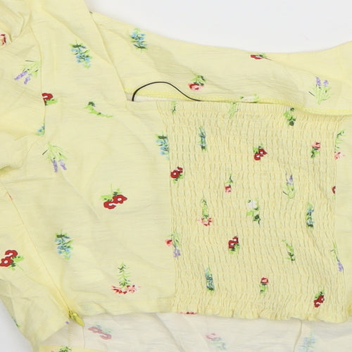Glamourous Womens Yellow Floral Polyester Basic Blouse Size 10 Boat Neck
