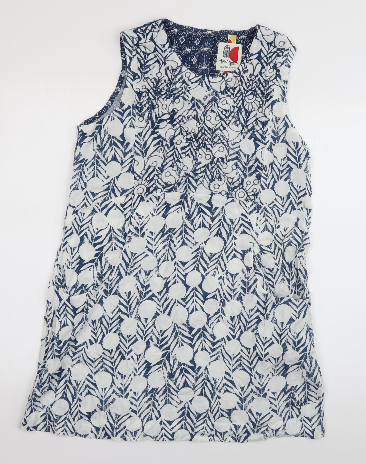 Weird Fish Womens Blue Floral Viscose Basic Blouse Size 12 Scoop Neck