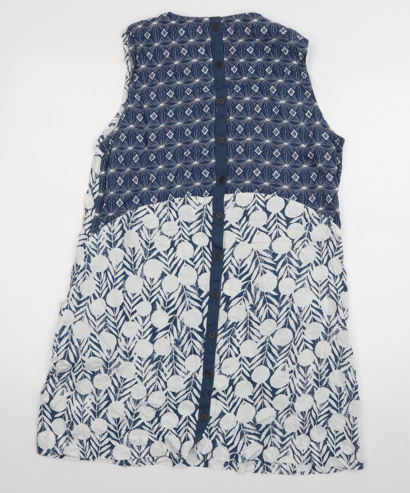 Weird Fish Womens Blue Floral Viscose Basic Blouse Size 12 Scoop Neck