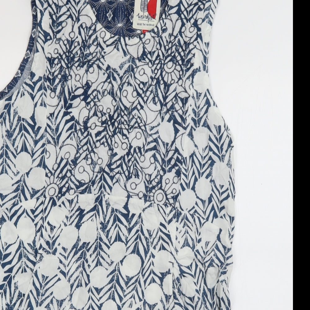 Weird Fish Womens Blue Floral Viscose Basic Blouse Size 12 Scoop Neck