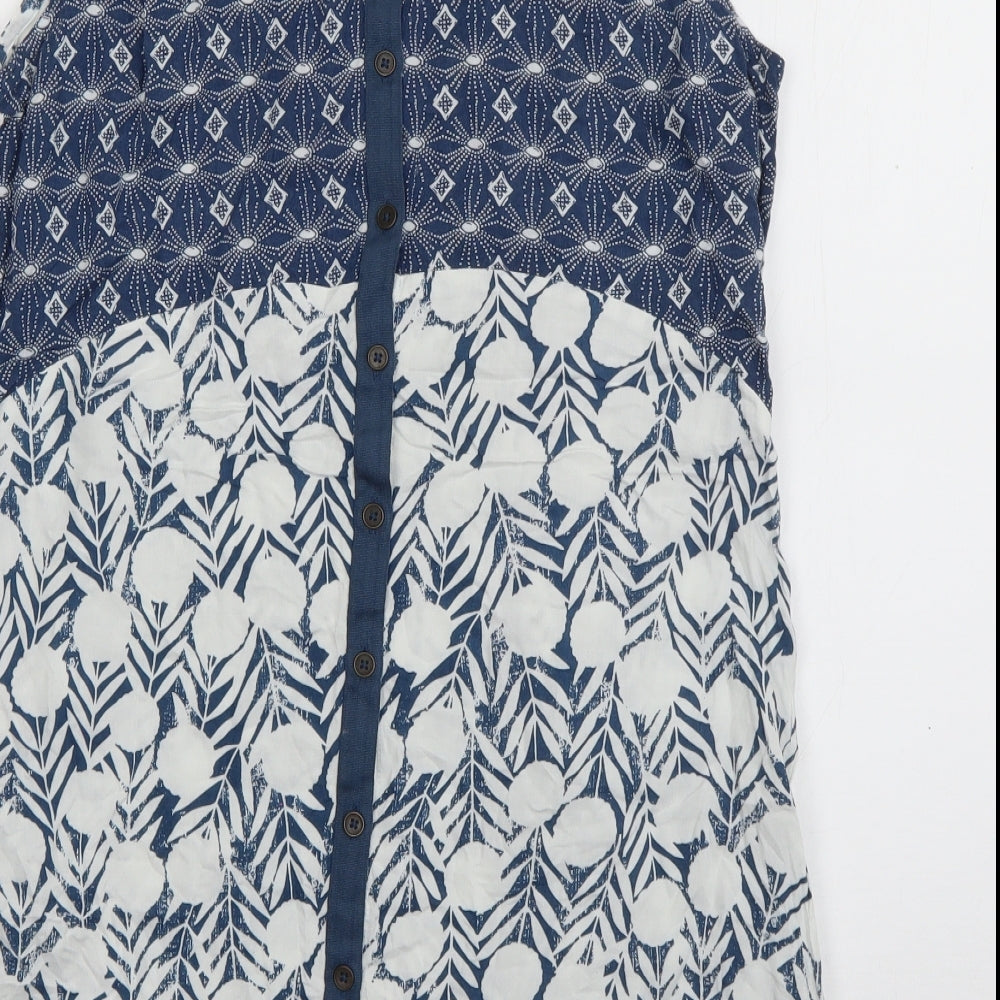 Weird Fish Womens Blue Floral Viscose Basic Blouse Size 12 Scoop Neck