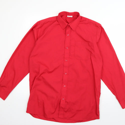 Banner Mens Red  Polyester  Button-Up Size 38 Collared Button