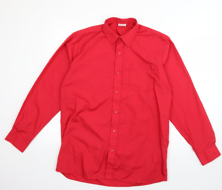 Banner Mens Red  Polyester  Button-Up Size 38 Collared Button