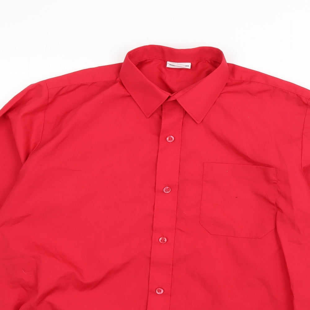 Banner Mens Red  Polyester  Button-Up Size 38 Collared Button