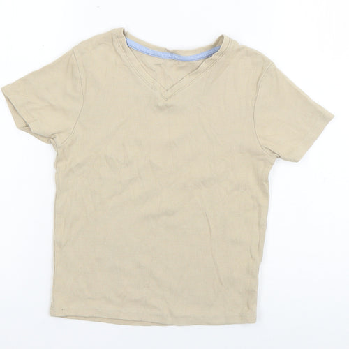 George Girls Beige  Cotton Basic T-Shirt Size 10-11 Years V-Neck Pullover