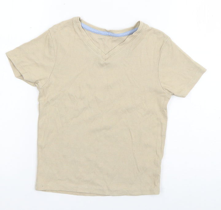George Girls Beige  Cotton Basic T-Shirt Size 10-11 Years V-Neck Pullover