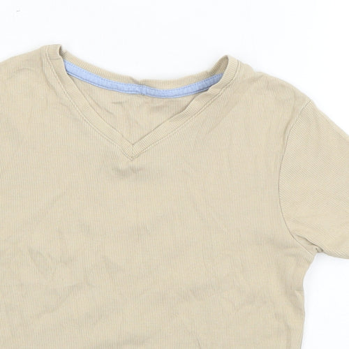 George Girls Beige  Cotton Basic T-Shirt Size 10-11 Years V-Neck Pullover