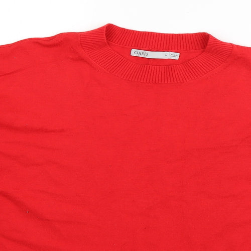 Oasis Womens Red Round Neck  Viscose Pullover Jumper Size M
