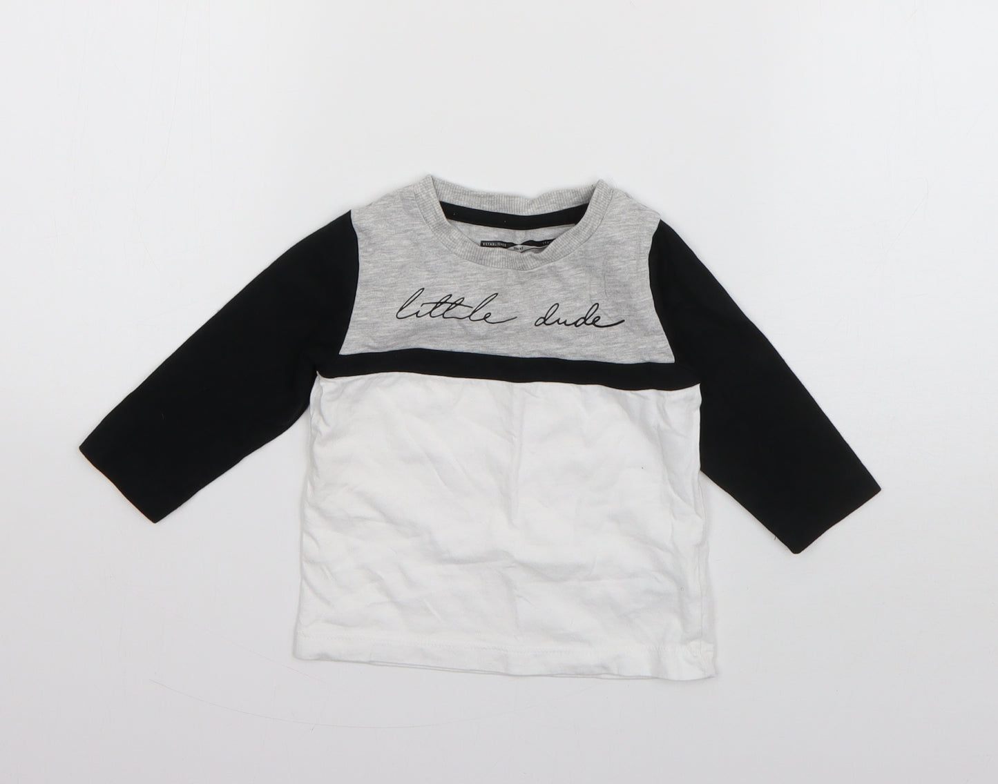 NEXT Boys White Striped Cotton Basic T-Shirt Size 6-9 Months Round Neck Pullover - Little Dude