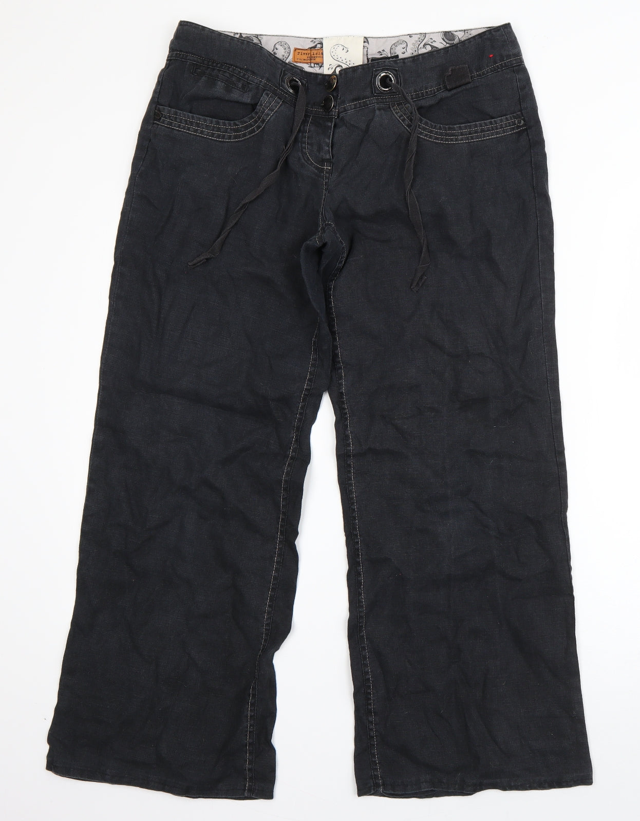 River Island Womens Blue  Linen Trousers  Size 10 L26 in Regular Button