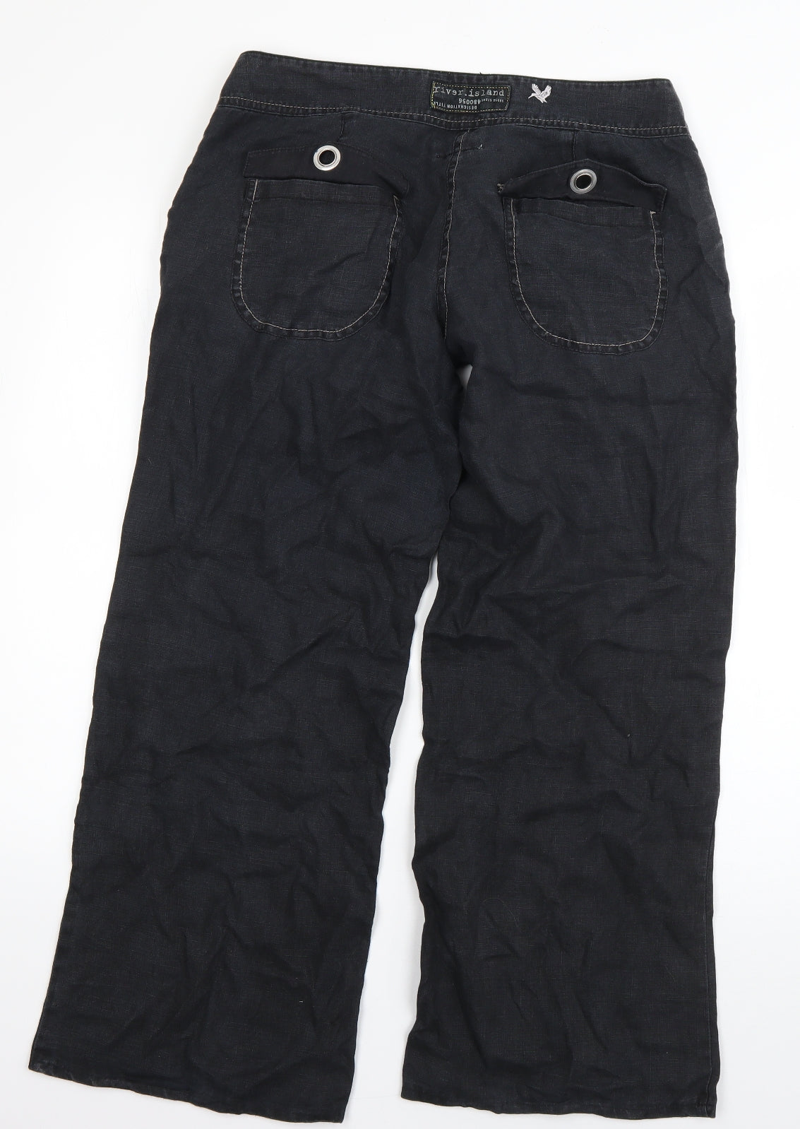 River Island Womens Blue  Linen Trousers  Size 10 L26 in Regular Button