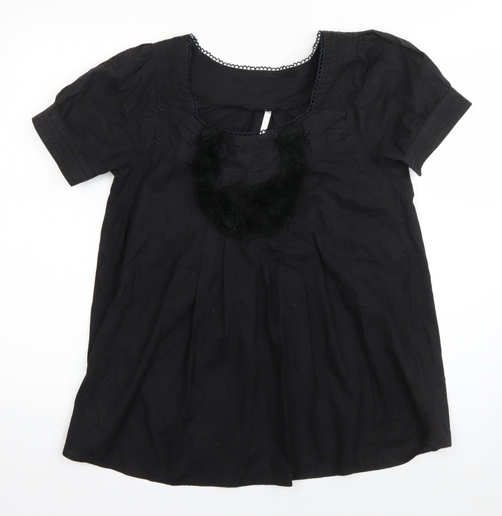 Miss Posh Womens Black Cotton Basic Blouse Size 10 Square Neck