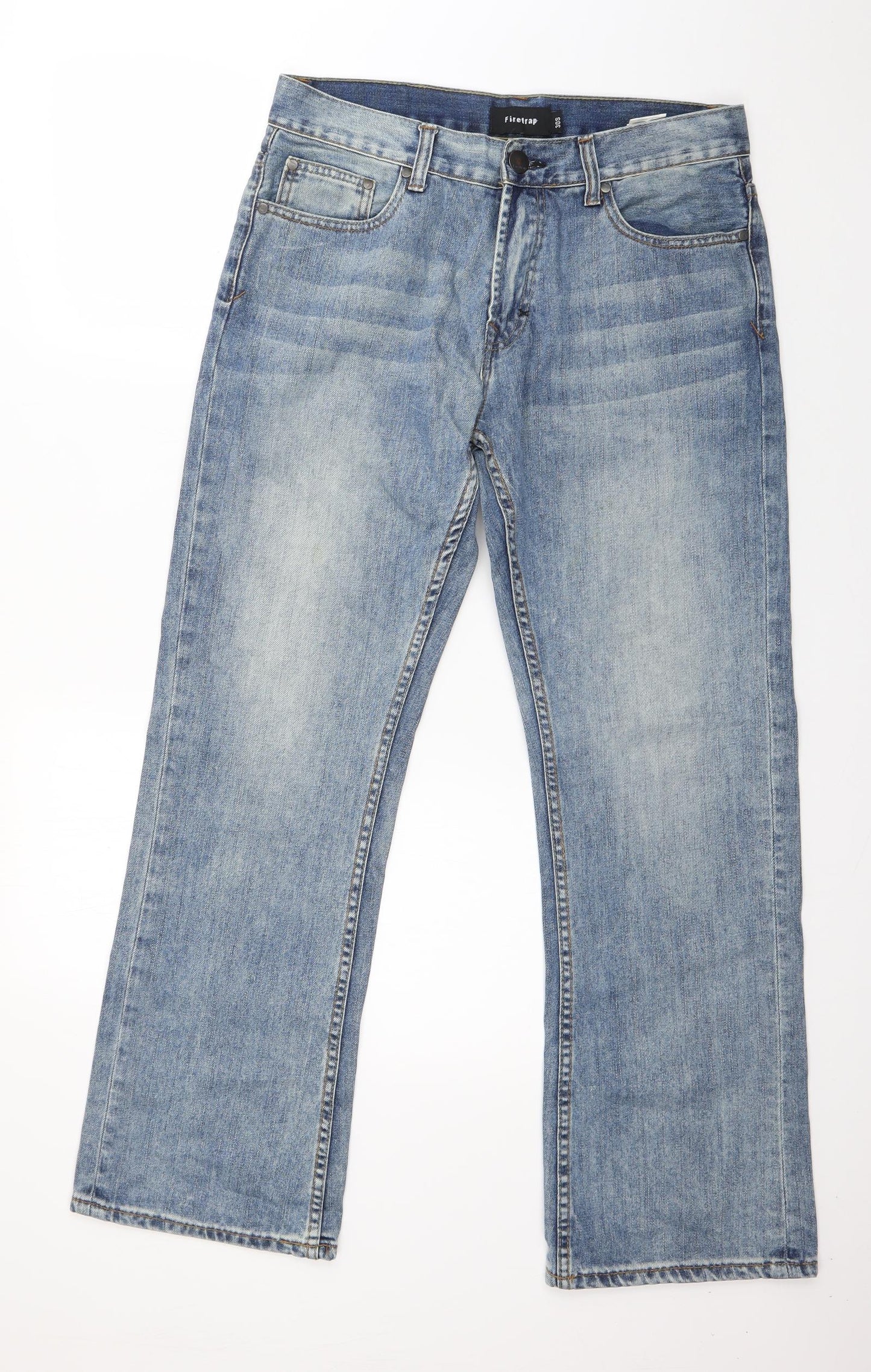 Firetrap Mens Blue  Cotton Straight Jeans Size 30 in L28 in Regular Button