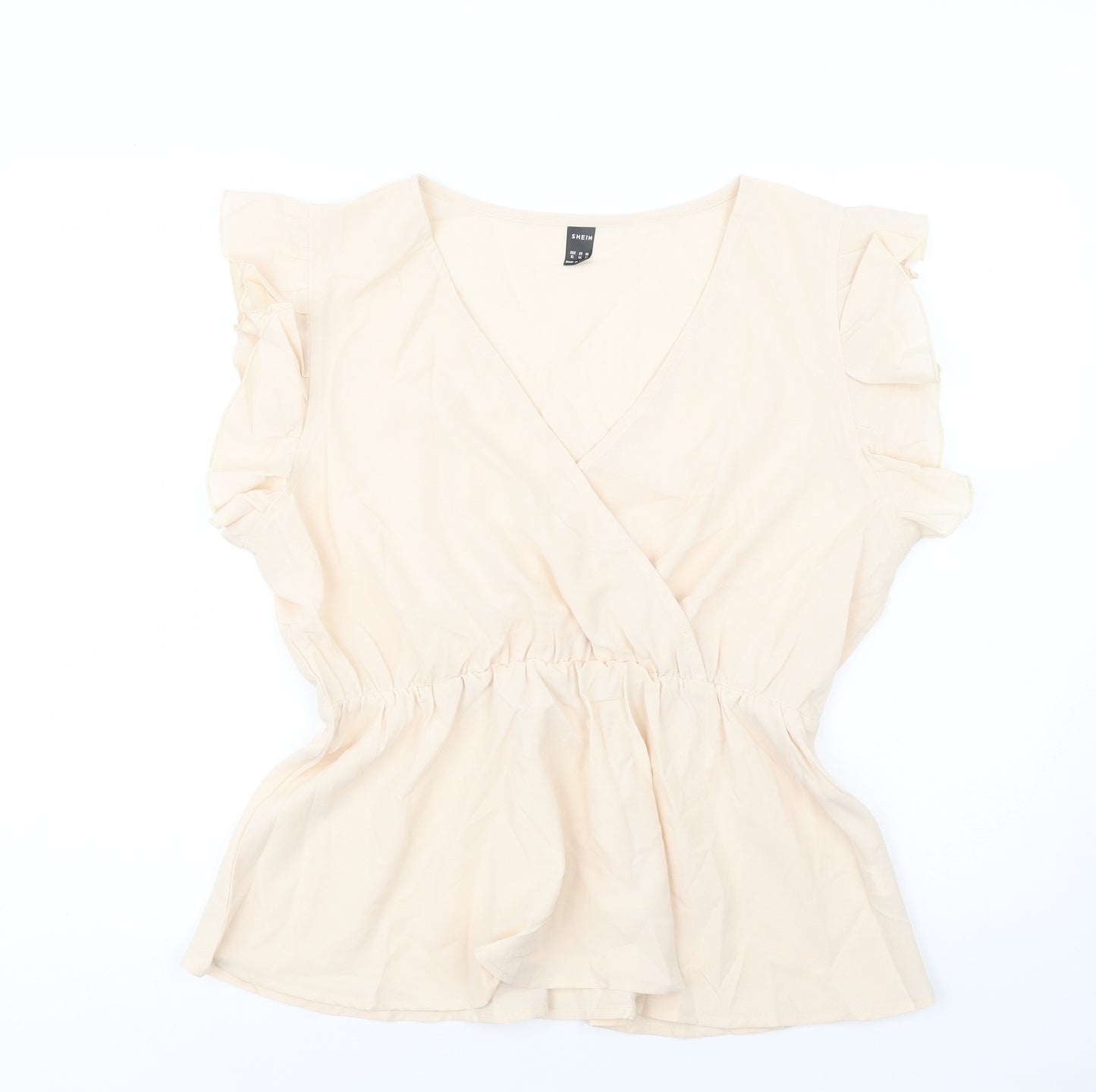 SheIn Womens Beige  Polyester Basic Blouse Size XL V-Neck