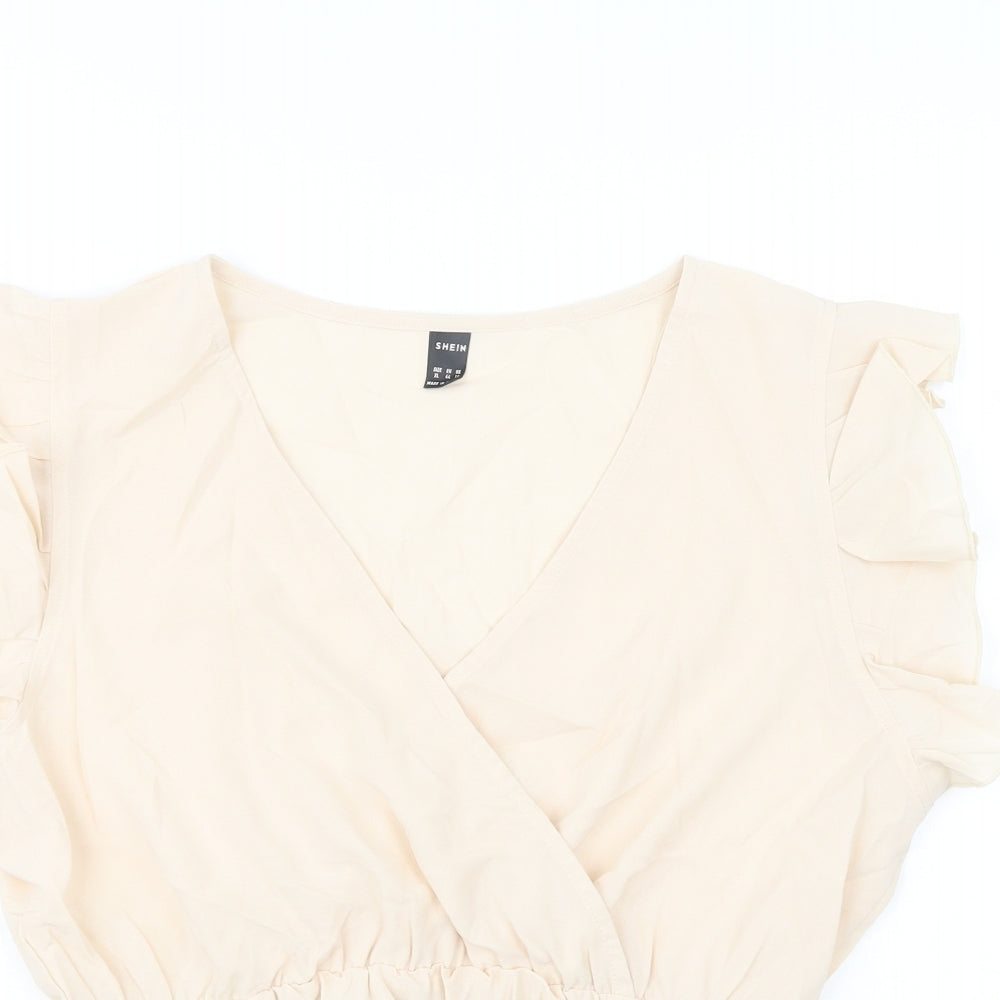 SheIn Womens Beige  Polyester Basic Blouse Size XL V-Neck