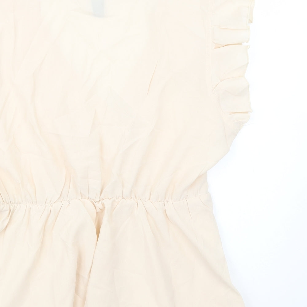 SheIn Womens Beige  Polyester Basic Blouse Size XL V-Neck