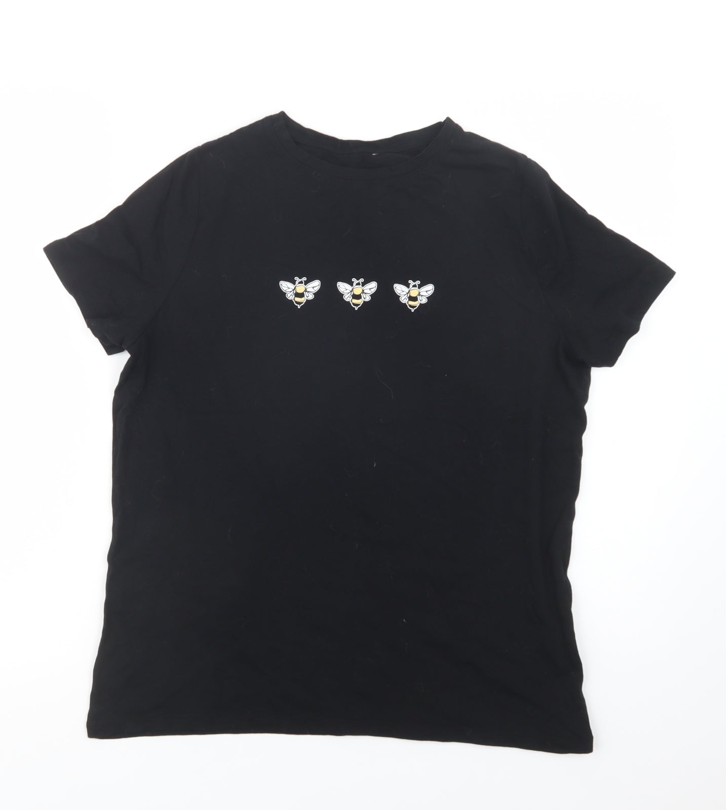 New Look Womens Black  Cotton Basic T-Shirt Size 14 Crew Neck - Bees