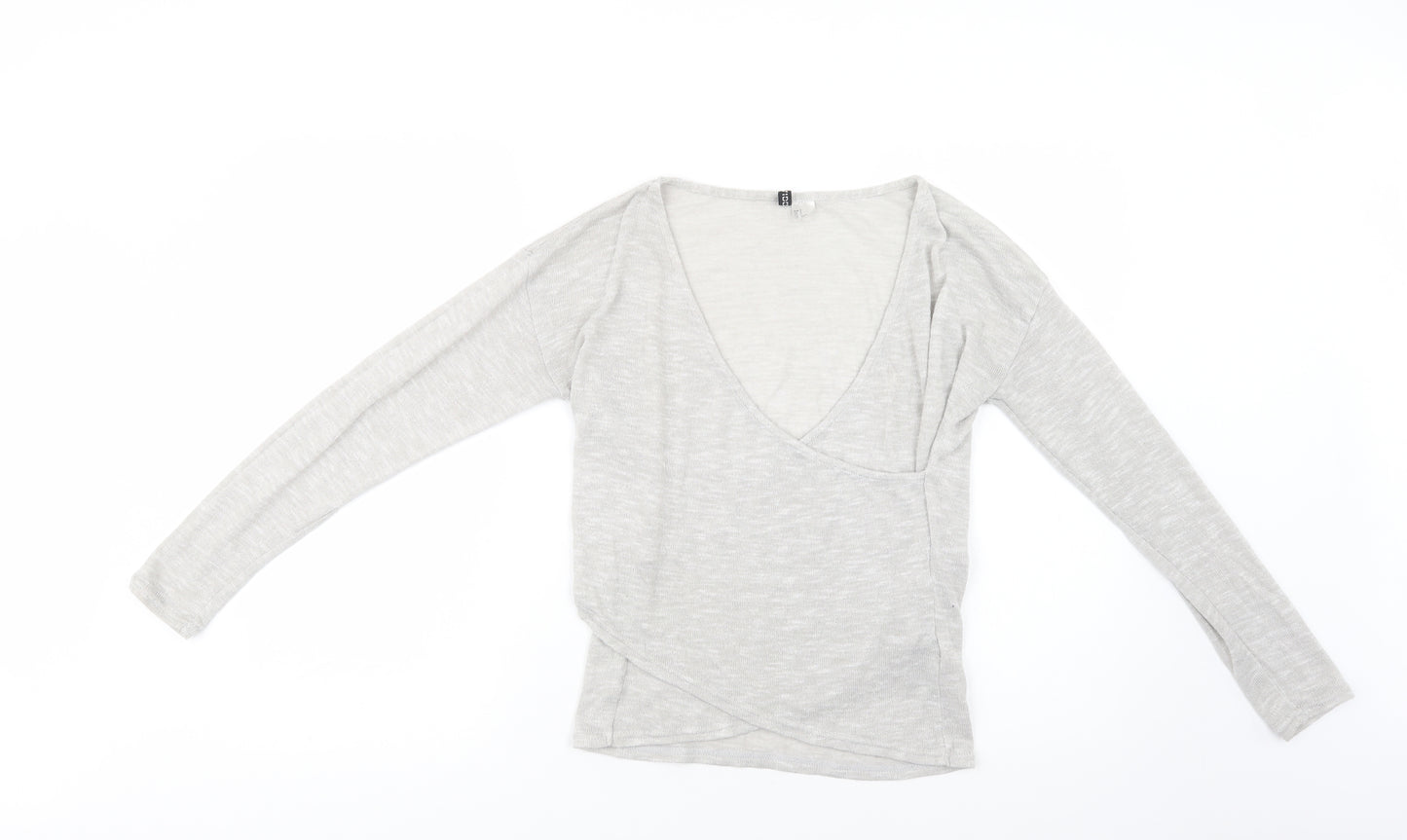 H&M Womens Grey V-Neck  Polyester Pullover Jumper Size S