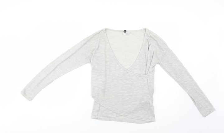 H&M Womens Grey V-Neck  Polyester Pullover Jumper Size S