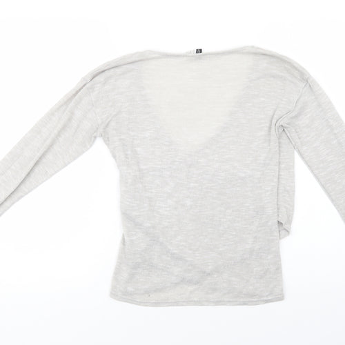 H&M Womens Grey V-Neck  Polyester Pullover Jumper Size S