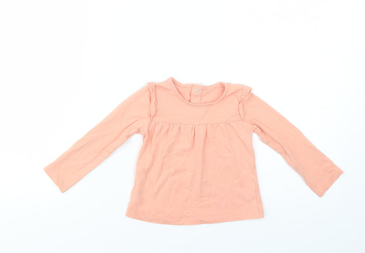 TU Baby Pink Cotton Basic Blouse Size 9-12 Months Crew Neck Snap