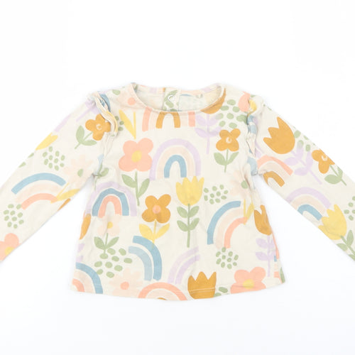 TU Baby Ivory Floral Cotton Basic Blouse Size 9-12 Months Crew Neck Snap