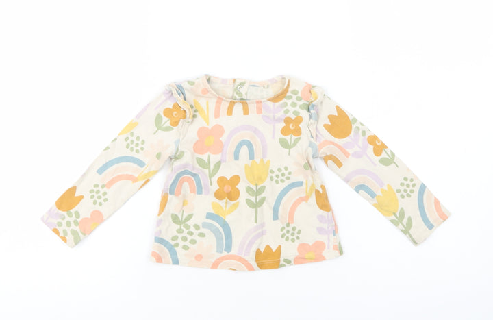 TU Baby Ivory Floral Cotton Basic Blouse Size 9-12 Months Crew Neck Snap