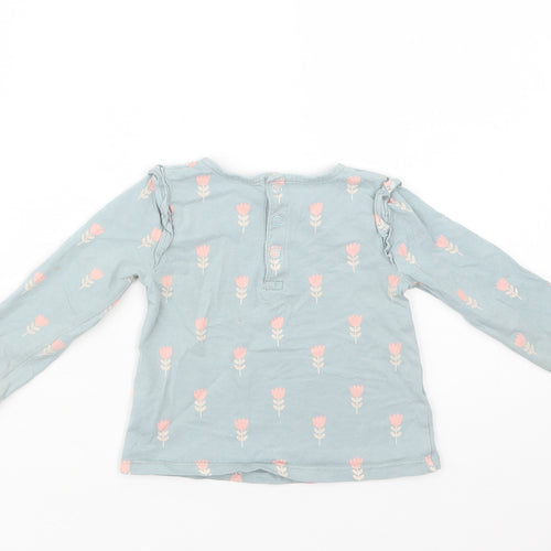 TU Baby Blue Floral Cotton Basic Blouse Size 9-12 Months Crew Neck Snap