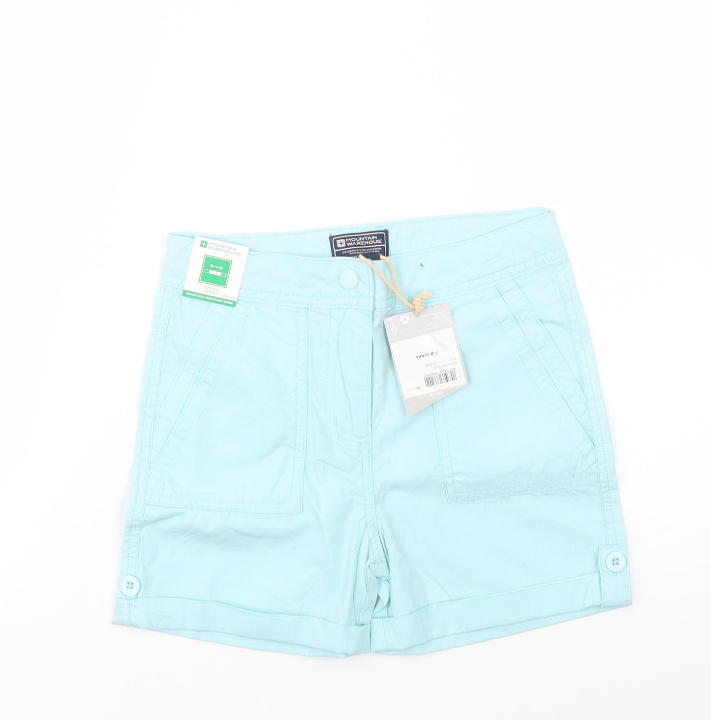 Mountain Warehouse Girls Blue  Cotton Cargo Shorts Size 7-8 Years  Regular Buckle