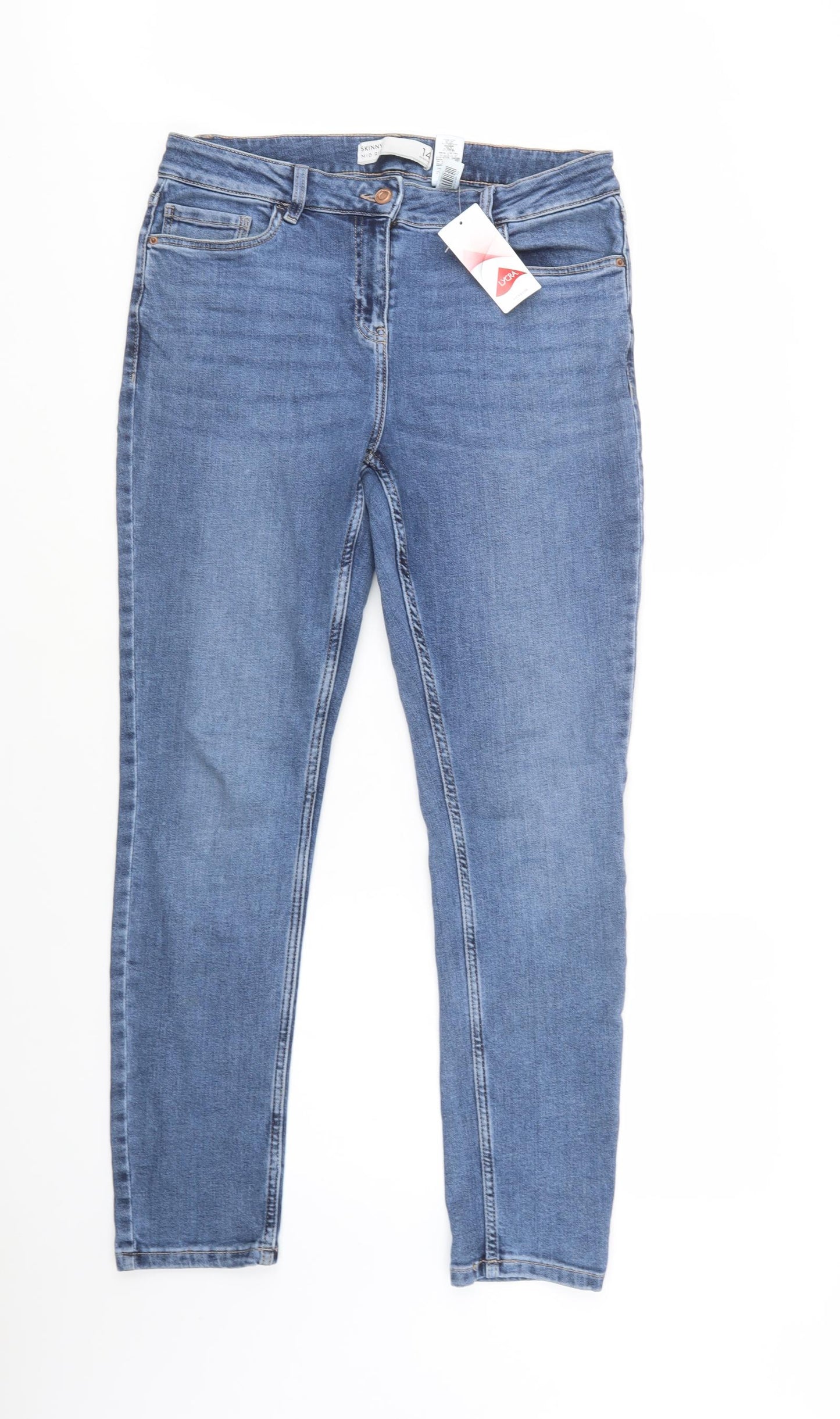 NEXT Womens Blue  Cotton Skinny Jeans Size 14 L32 in Regular Button