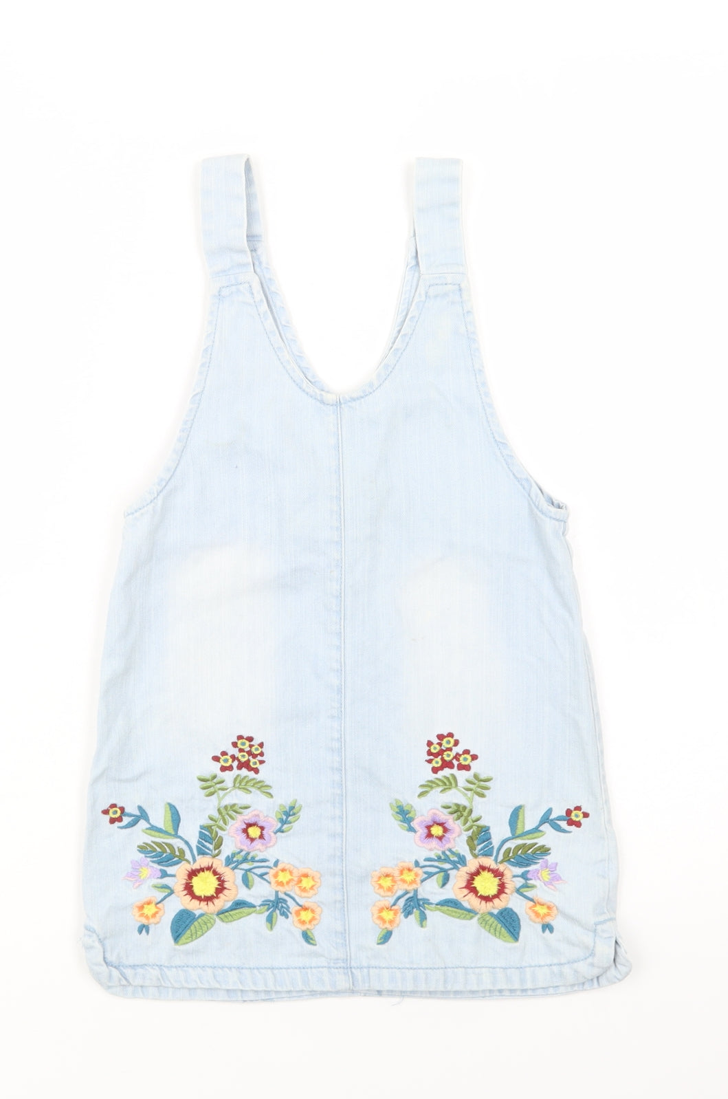 TU Girls Blue Floral Cotton Pinafore/Dungaree Dress  Size 6 Years  V-Neck